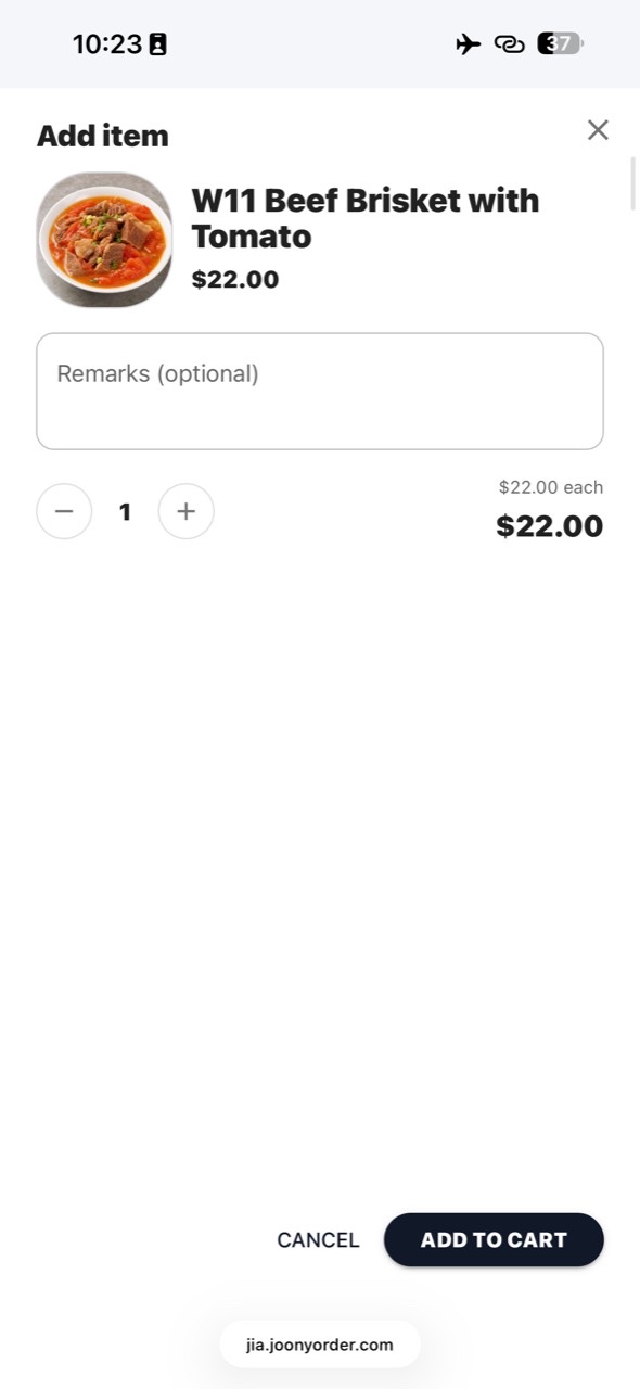 Add a Joony Order menu item to the cart