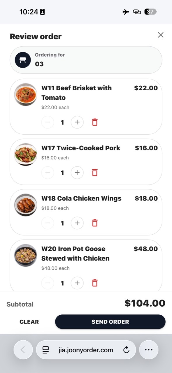Review a Joony Order before sending it
